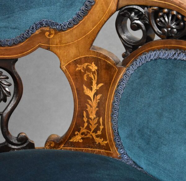 Pair of Victorian Mahogany Marquetry Inlaid Armchairs - Image 10