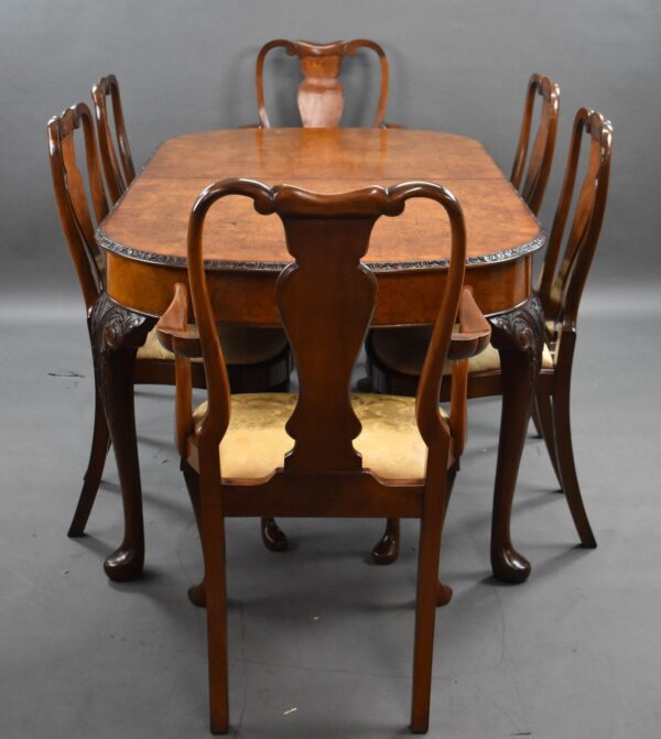 Antique Burr Walnut Queen Anne Style Dining Suite - Image 2