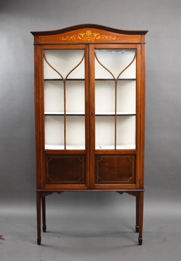 Edwardian Mahogany Hand Painted China Cabinet - Image 2