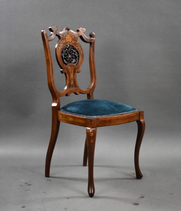Set of Four Victorian Mahogany Marquetry Inlaid Salon Chairs - Image 2