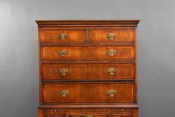 1920s Queen Anne Style Inlaid and crossbanded walnut chest on stand - Image 3