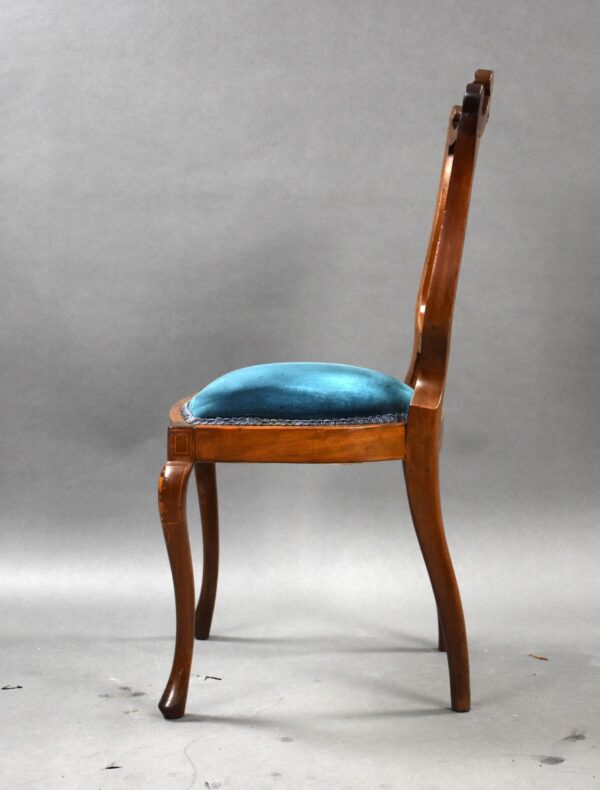 Set of Four Victorian Mahogany Marquetry Inlaid Salon Chairs - Image 4