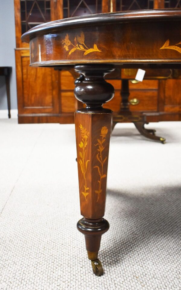 Victorian Walnut Inlaid Extending Windout Dinng Table - Image 4