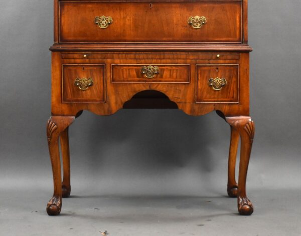 1920s Queen Anne Style Inlaid and crossbanded walnut chest on stand - Image 4
