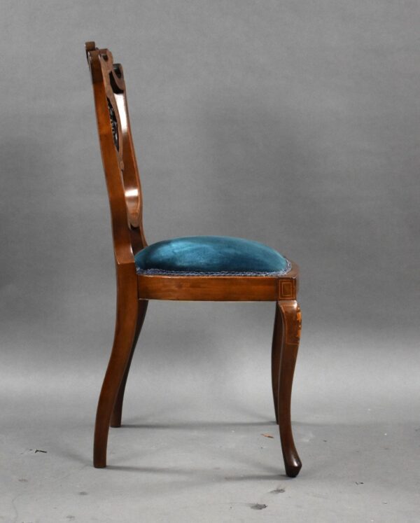 Set of Four Victorian Mahogany Marquetry Inlaid Salon Chairs - Image 6
