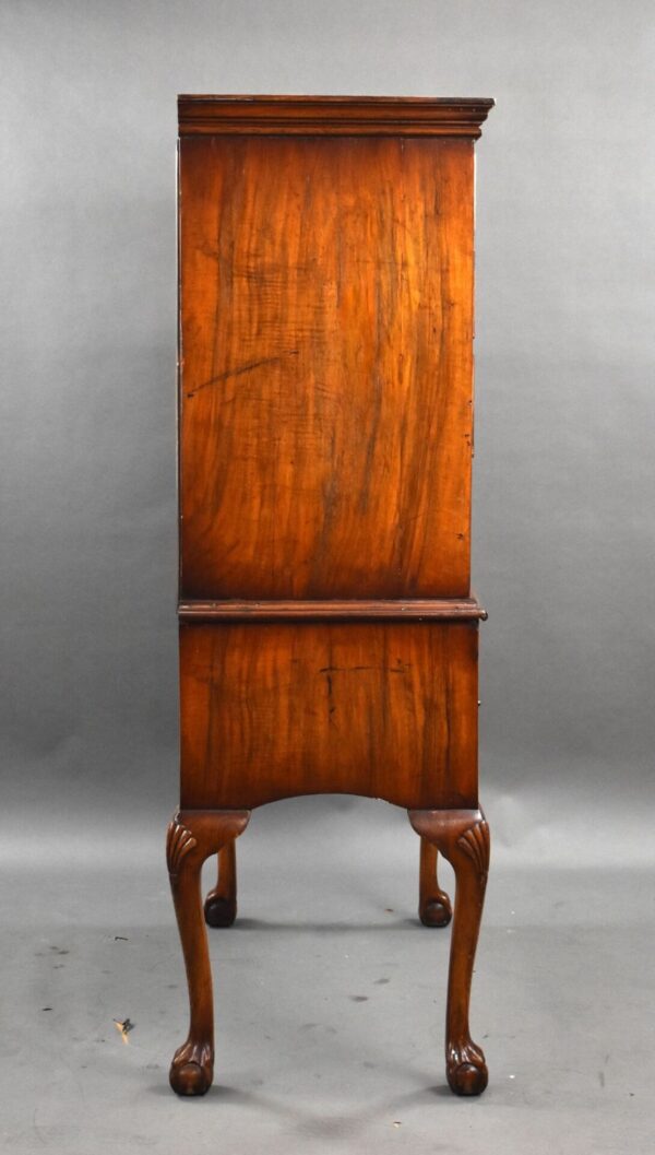 1920s Queen Anne Style Inlaid and crossbanded walnut chest on stand - Image 6