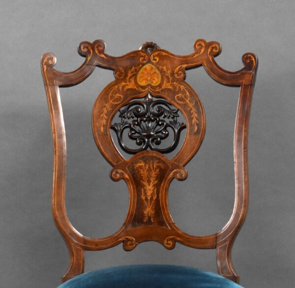 Set of Four Victorian Mahogany Marquetry Inlaid Salon Chairs - Image 7