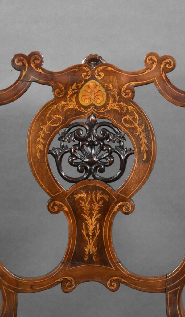 Set of Four Victorian Mahogany Marquetry Inlaid Salon Chairs - Image 8