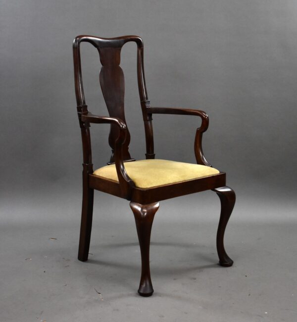 Antique Mahogany Queen Anne Style Open Armchair