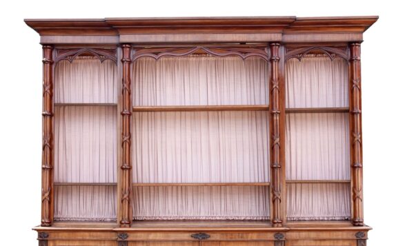 Large Victorian Gothic Revival Mahogany Breakfront Bookcase - Image 2