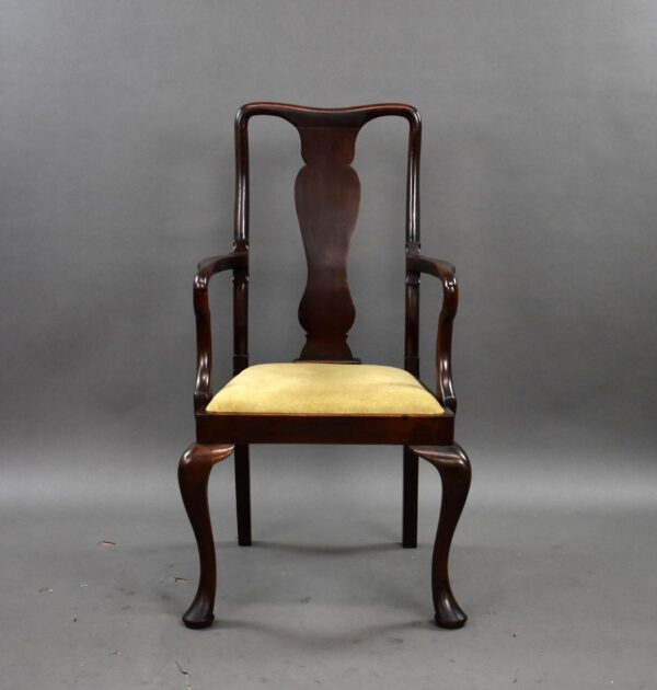 Antique Mahogany Queen Anne Style Open Armchair - Image 2