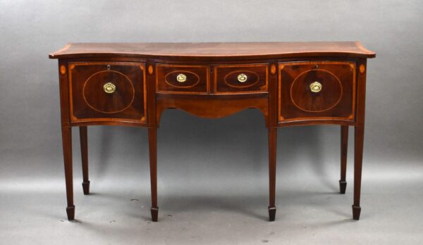Antique Mahogany Inlaid Serpentine Sideboard - Image 3