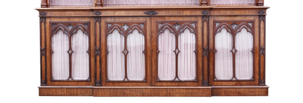 Large Victorian Gothic Revival Mahogany Breakfront Bookcase - Image 3