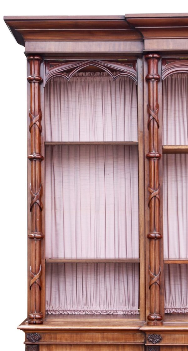 Large Victorian Gothic Revival Mahogany Breakfront Bookcase - Image 4