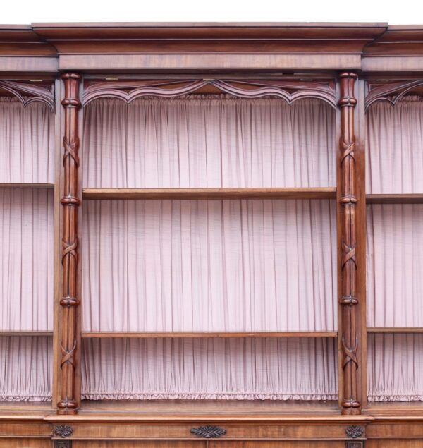 Large Victorian Gothic Revival Mahogany Breakfront Bookcase - Image 5