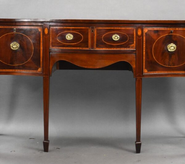 Antique Mahogany Inlaid Serpentine Sideboard - Image 7