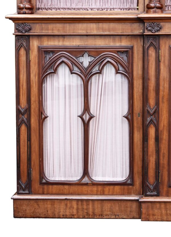 Large Victorian Gothic Revival Mahogany Breakfront Bookcase - Image 7