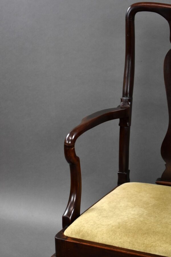 Antique Mahogany Queen Anne Style Open Armchair - Image 7
