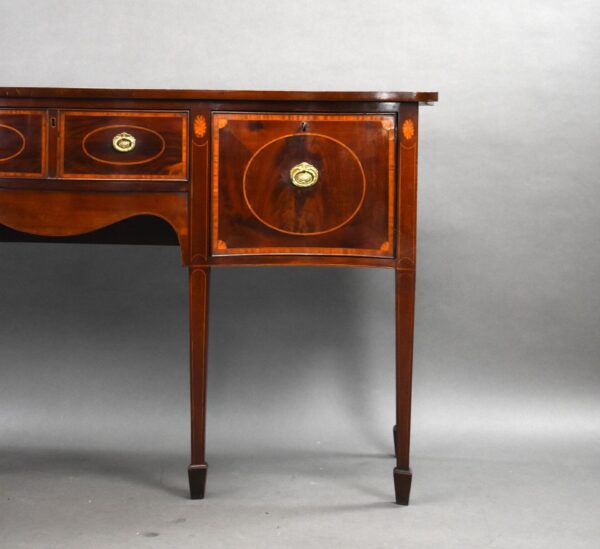 Antique Mahogany Inlaid Serpentine Sideboard - Image 8