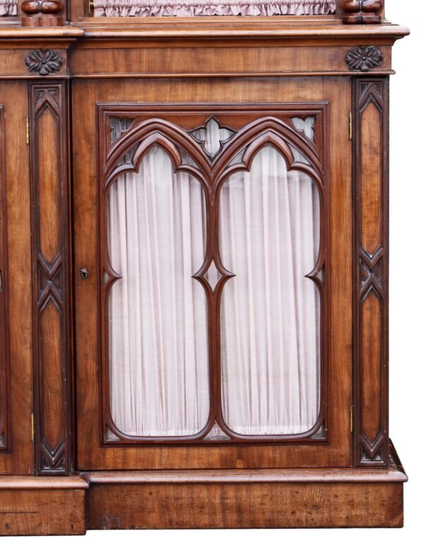 Large Victorian Gothic Revival Mahogany Breakfront Bookcase - Image 9