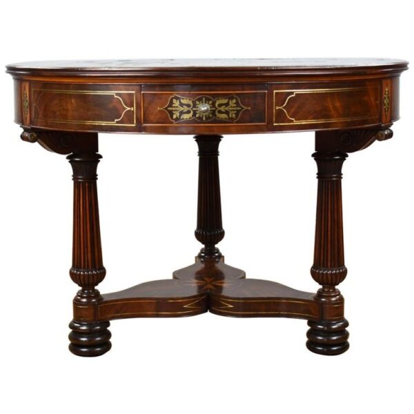 Regency Flame Mahogany Brass Inlaid Drum Table