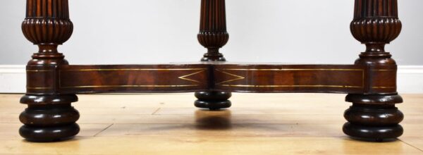 Regency Flame Mahogany Brass Inlaid Drum Table - Image 15