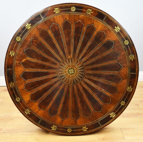 Regency Flame Mahogany Brass Inlaid Drum Table - Image 2