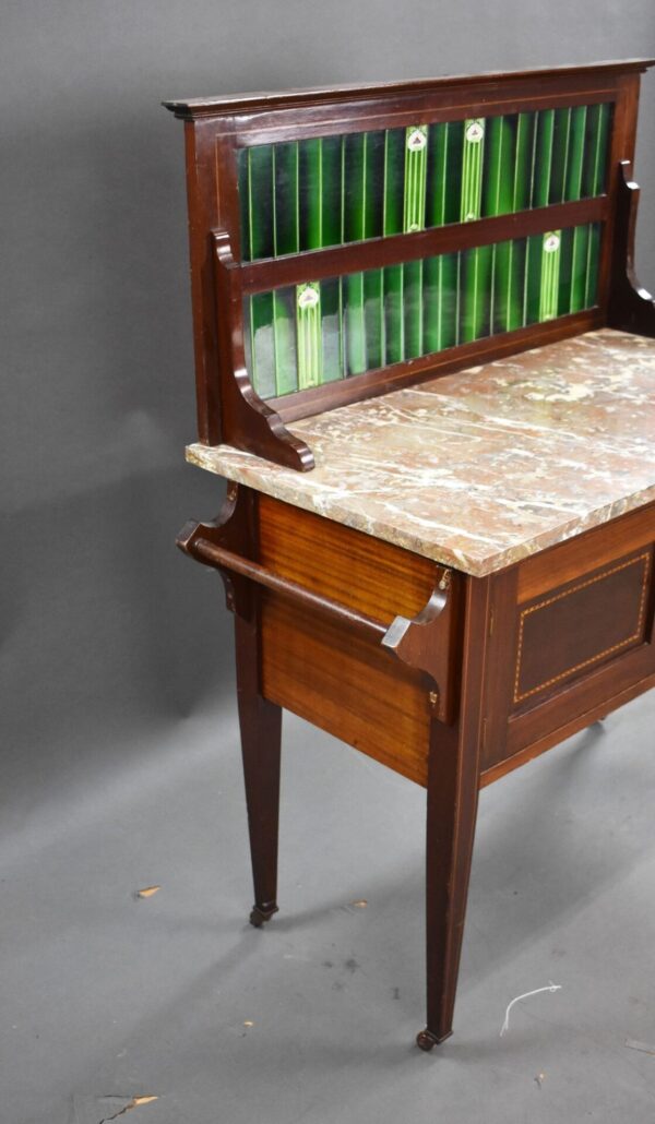 Victorian Mahogany Wash Stand with Marble Top and Tiled Back - Image 4