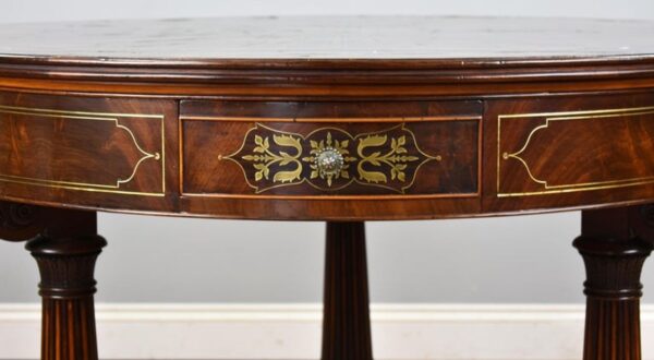 Regency Flame Mahogany Brass Inlaid Drum Table - Image 4