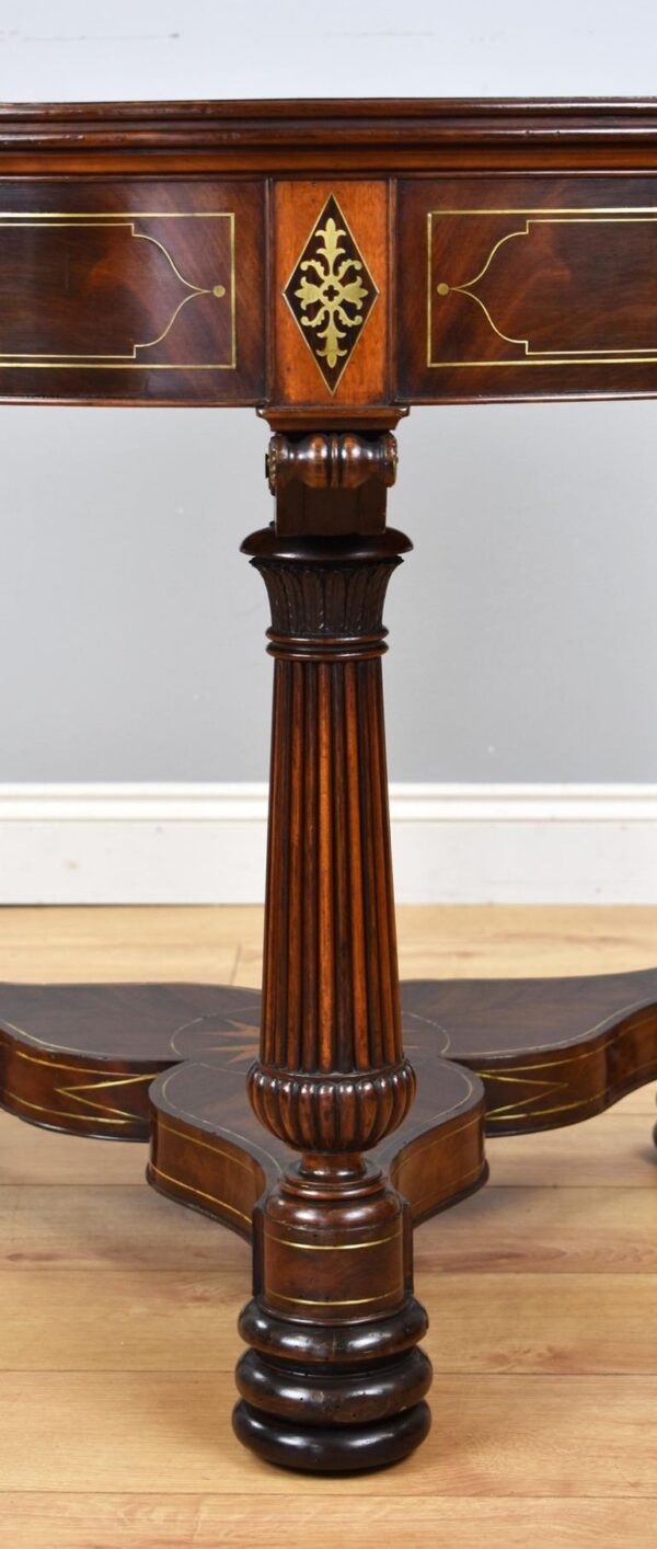 Regency Flame Mahogany Brass Inlaid Drum Table - Image 6
