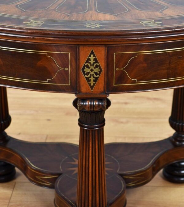 Regency Flame Mahogany Brass Inlaid Drum Table - Image 7