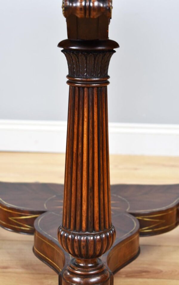 Regency Flame Mahogany Brass Inlaid Drum Table - Image 8