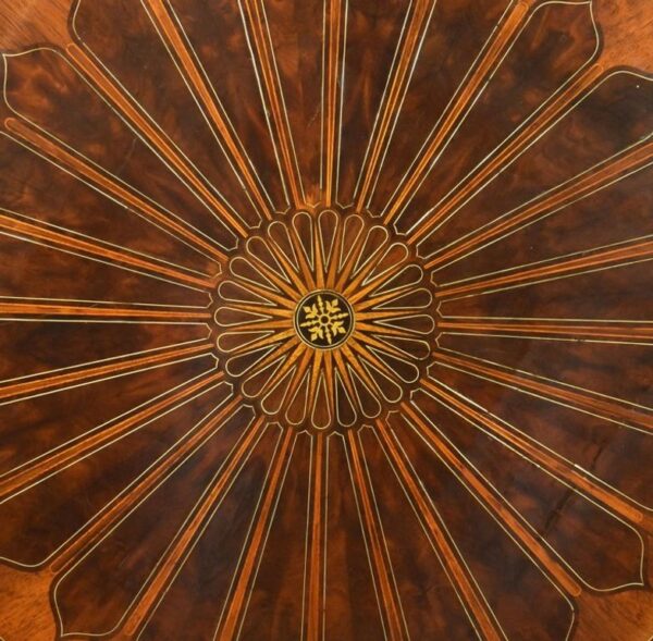 Regency Flame Mahogany Brass Inlaid Drum Table - Image 10